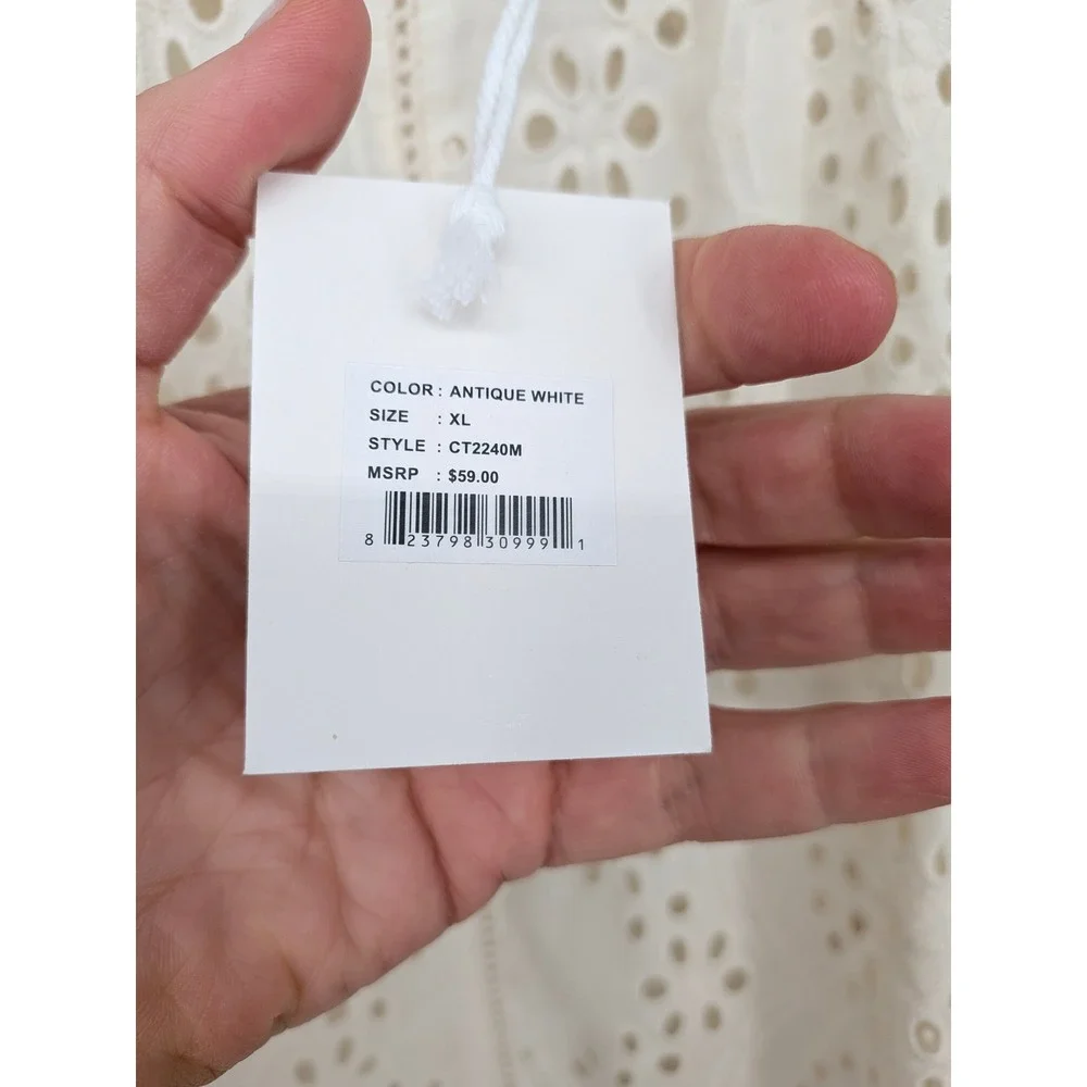 Jennifer Grace Eyelet Top Womens XL Cream Ruffle Sleeve Boxy Cottagecore NWT - Picture 4 of 10